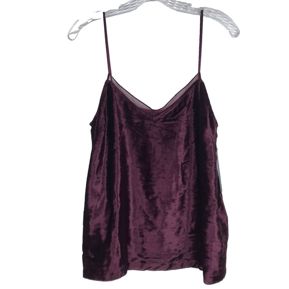 NWT True Religion Velvet Camisole Spaghetti Strap Tank Top V-Neck Merlot Medium - Picture 1 of 8